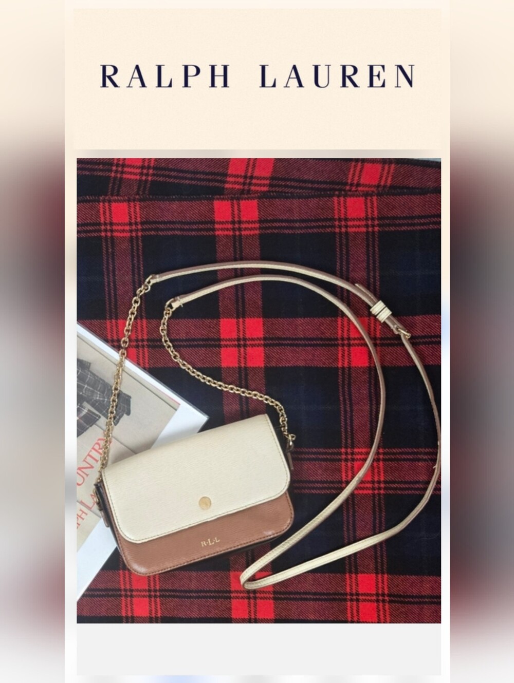 RARE Mini Lauren Ralph Lauren R.L. Logo Purse - Cream & Brown Crossbody